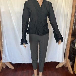 Hugo Boss Women’s Silk Ruffle Button Shirt Size 4 Black.